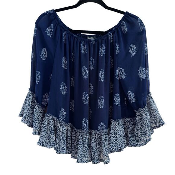 Lucky Brand Ruffle Blouse Flowy Relaxed Fit Blue Women’s M - Picture 1 of 7